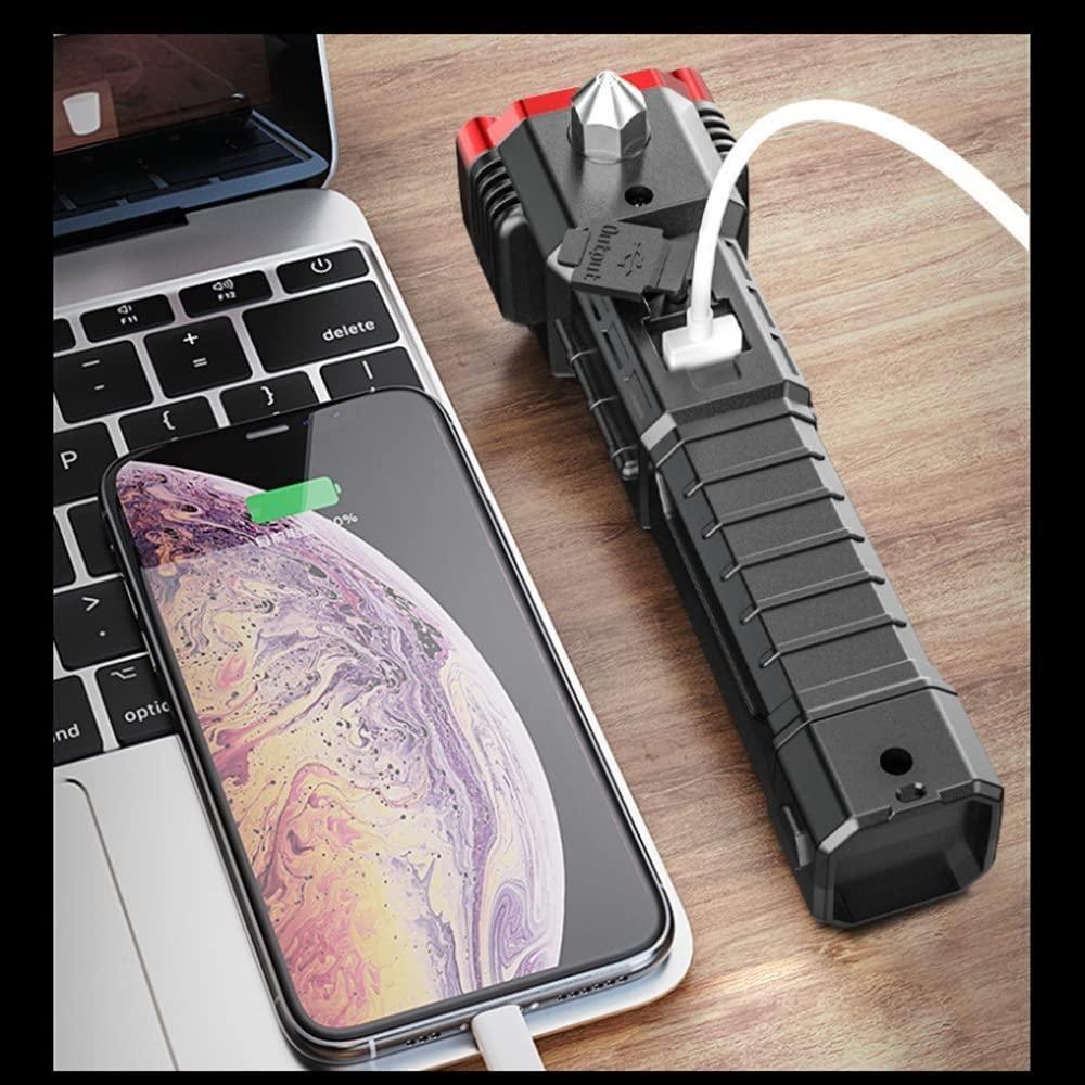 Portable LED Flashlight Multifunctional Work Light 2.0 Includes( Hammer,Seatbelt Cutter,4 Flash Light Modes)