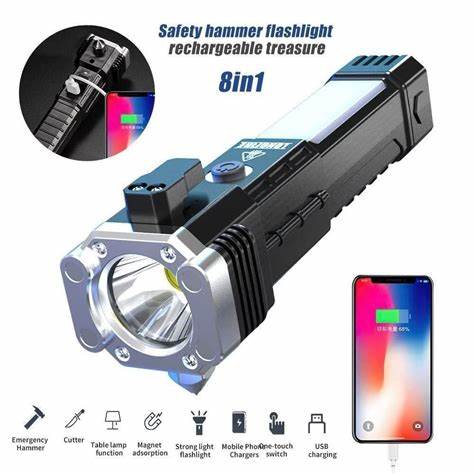 Portable LED Flashlight Multifunctional Work Light 2.0 Includes( Hammer,Seatbelt Cutter,4 Flash Light Modes)